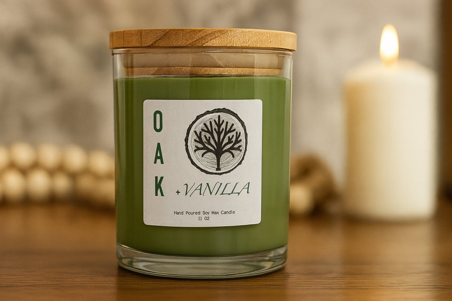 Oak & Vanilla Soy Candle 11oz – Rich Oak & Creamy Vanilla
