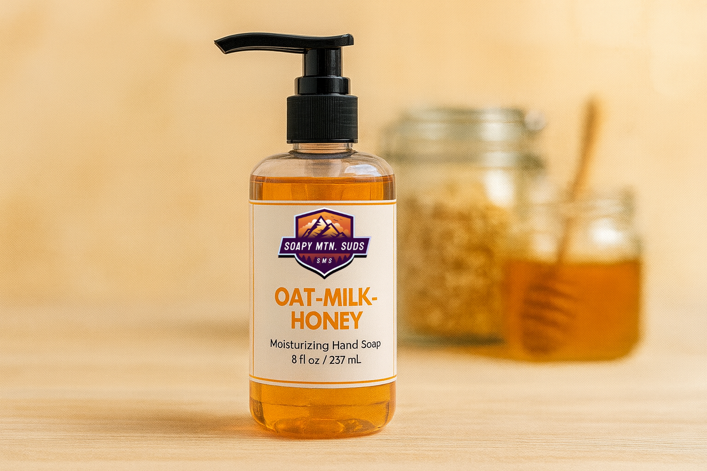 Soapy Mtn Suds Oat Milk & Honey Hand Soap – core collection moisturizing liquid soap with soothing oatmeal and sweet honey, crafted with natural ingredients for gentle daily cleansing.