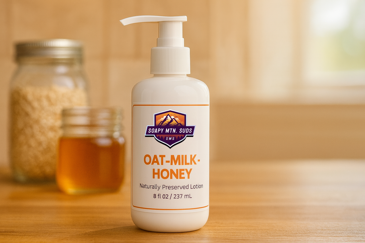 Soapy Mtn Suds Oat Milk & Honey Lotion – core collection naturally preserved lotion with soothing oatmeal and sweet honey, handcrafted to hydrate and nourish skin.