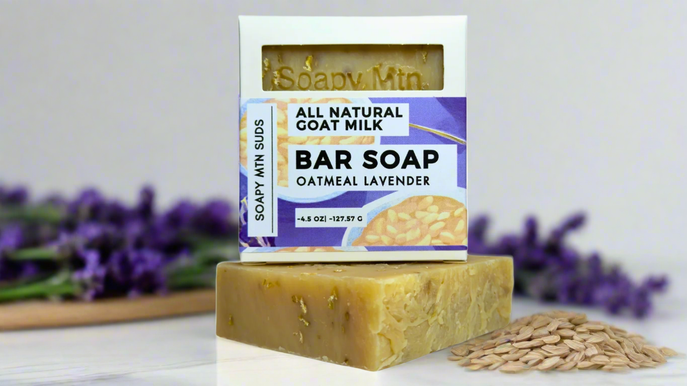 Soapy Mtn Suds Oatmeal Lavender Goat’s Milk Handcrafted Soap – Calming & Nourishing Bar for Soft, Hydrated Skin