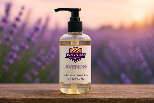 Soapy Mtn Suds Lavender Hand Soap – core collection moisturizing liquid soap with calming lavender fragrance, crafted with natural ingredients for gentle daily cleansing.