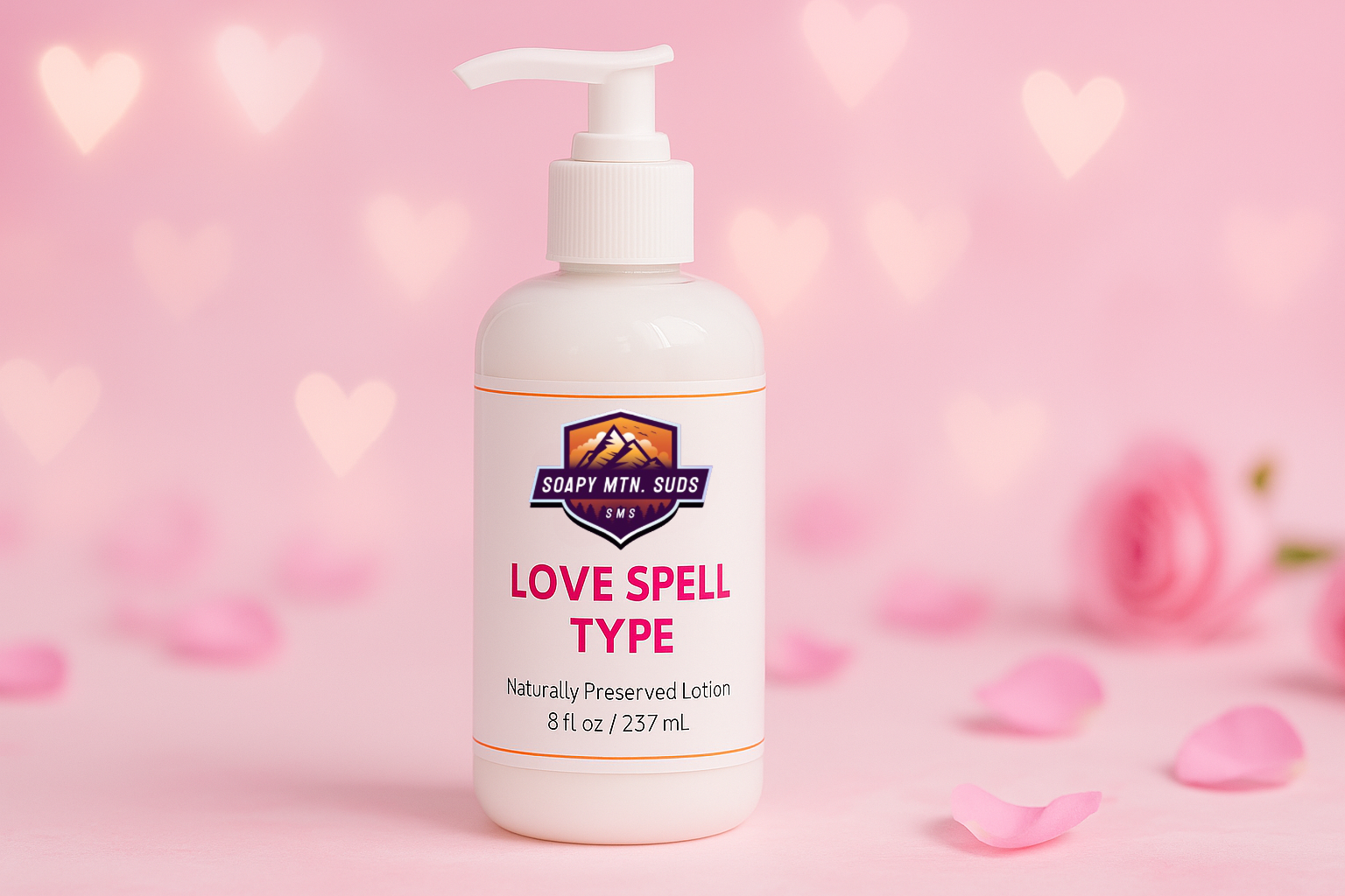 Soapy Mtn Suds Love Spell (Type) Lotion – core collection naturally preserved lotion with fruity and floral notes, handcrafted to moisturize and nourish skin.