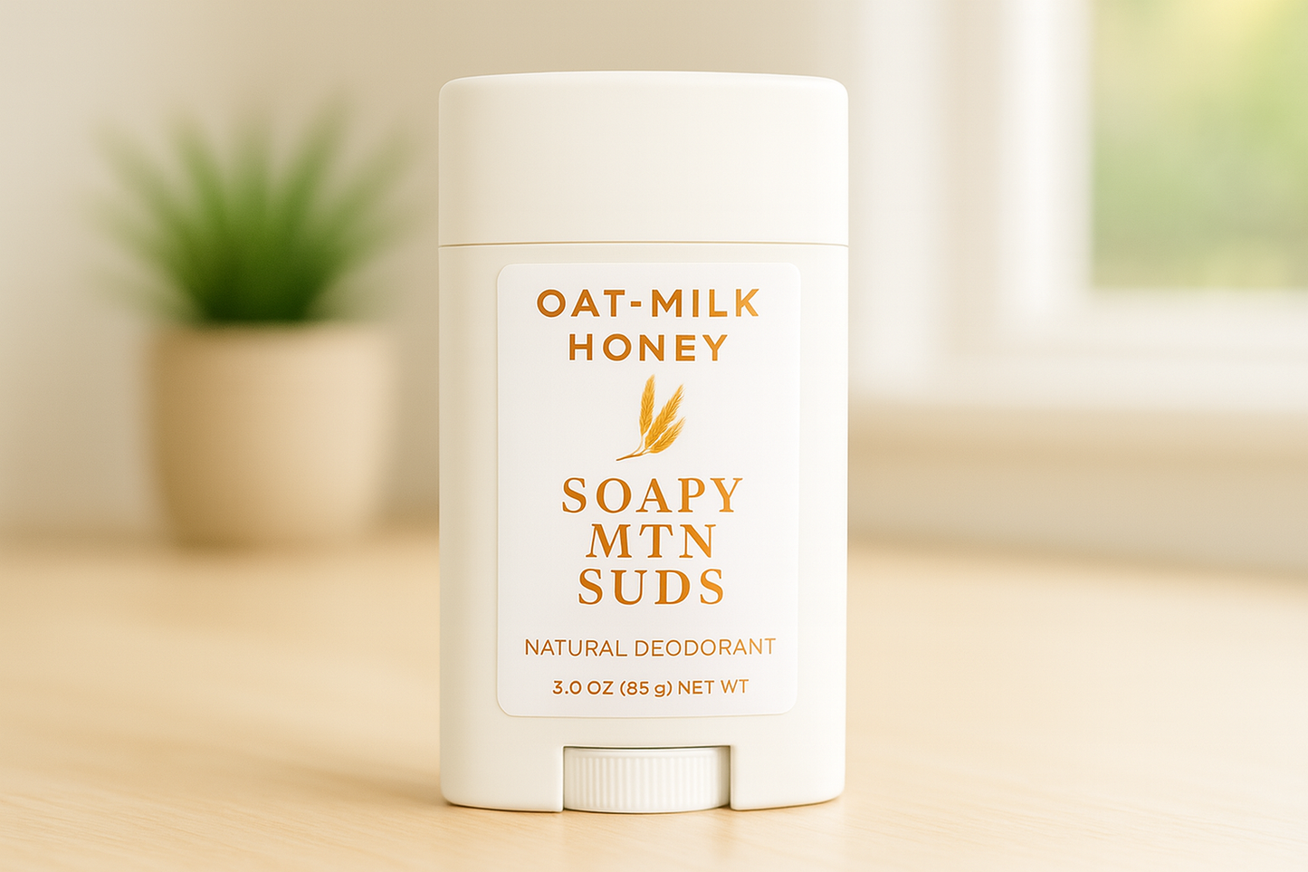 Soapy Mtn Suds Oat Milk & Honey Natural Deodorant – aluminum-free, baking soda-free, paraben-free deodorant with soothing oatmeal and sweet honey scent, handcrafted for sensitive skin.