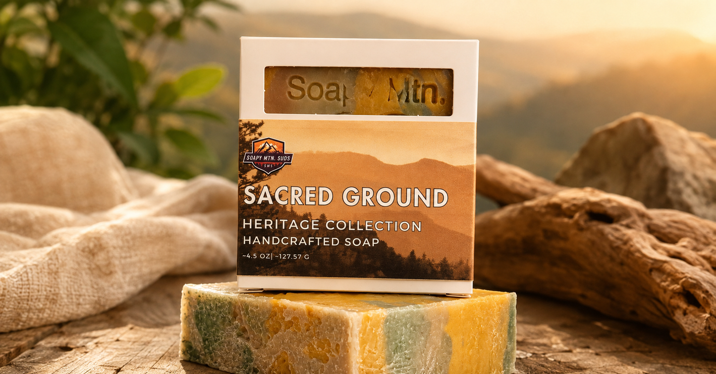Sacred Ground handcrafted bar soap with warm woods, citrus, earthy musk and spiced resin by Soapy Mtn Suds
