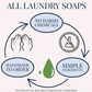 Soapy Mtn Suds All Laundry Soaps infographic highlighting no harsh chemicals, simple ingredients, and handmade to order, following IFRA regulations.