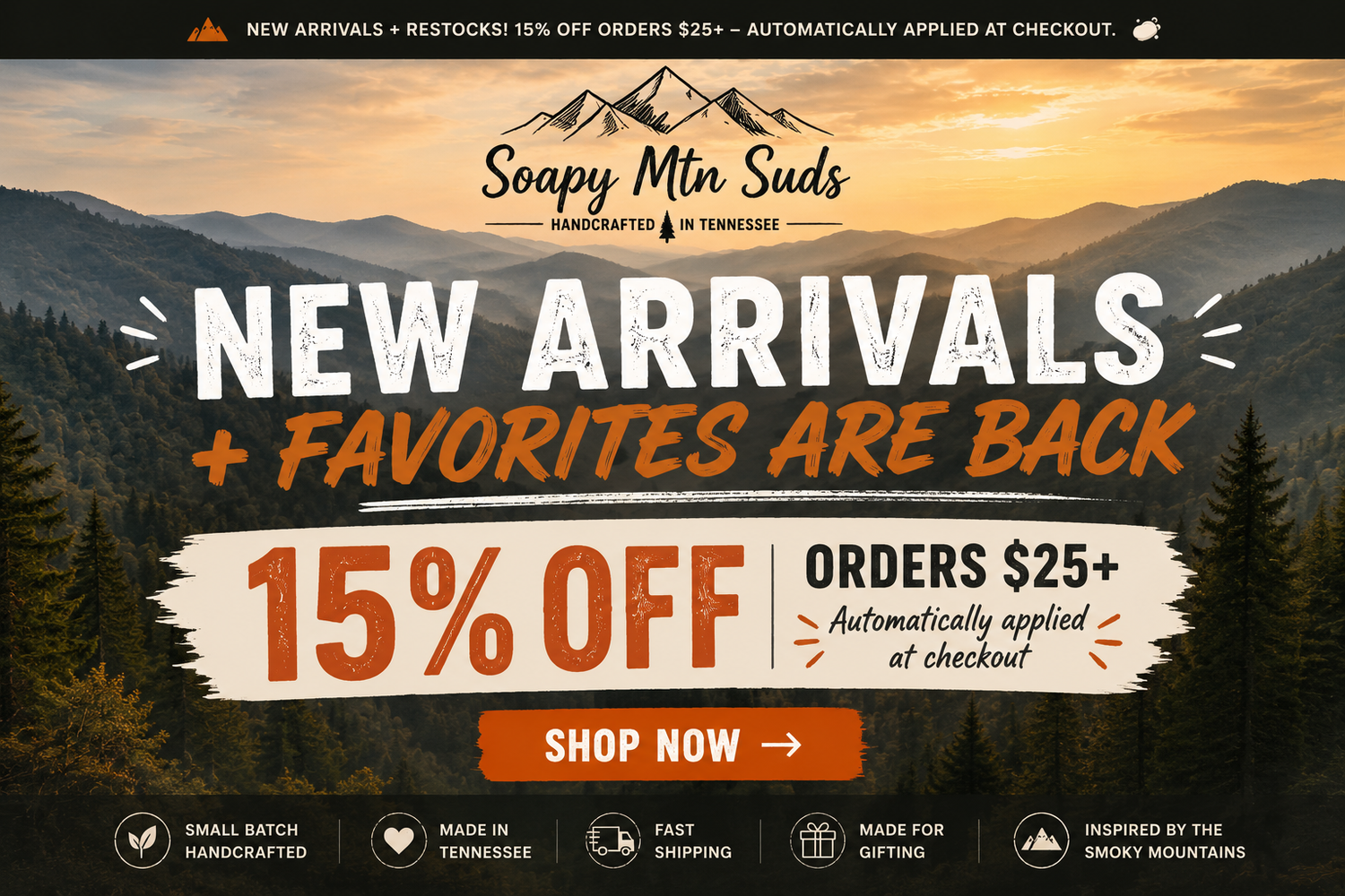Soapy Mtn Suds new arrivals and restocks – 15% off orders $25 or more
