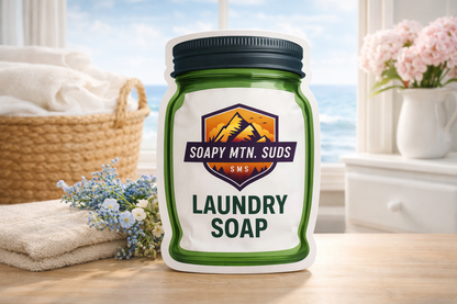 Coastal floral laundry detergent with ocean breeze and soft linen scent, fresh clean summer laundry soap by Soapy Mtn Suds