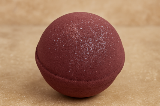 Snickerdoodle Shea Butter Bath Bomb by Soapy Mtn Suds with warm brown color and shimmer, fall limited release bath bomb with notes of cinnamon sugar and vanilla comfort scent